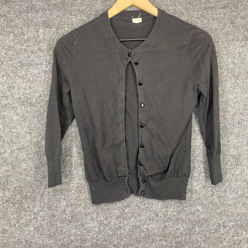 J.Crew Womens Black Crew Neck Button Front 3/4 Sleeve Cardigan Sweater Small